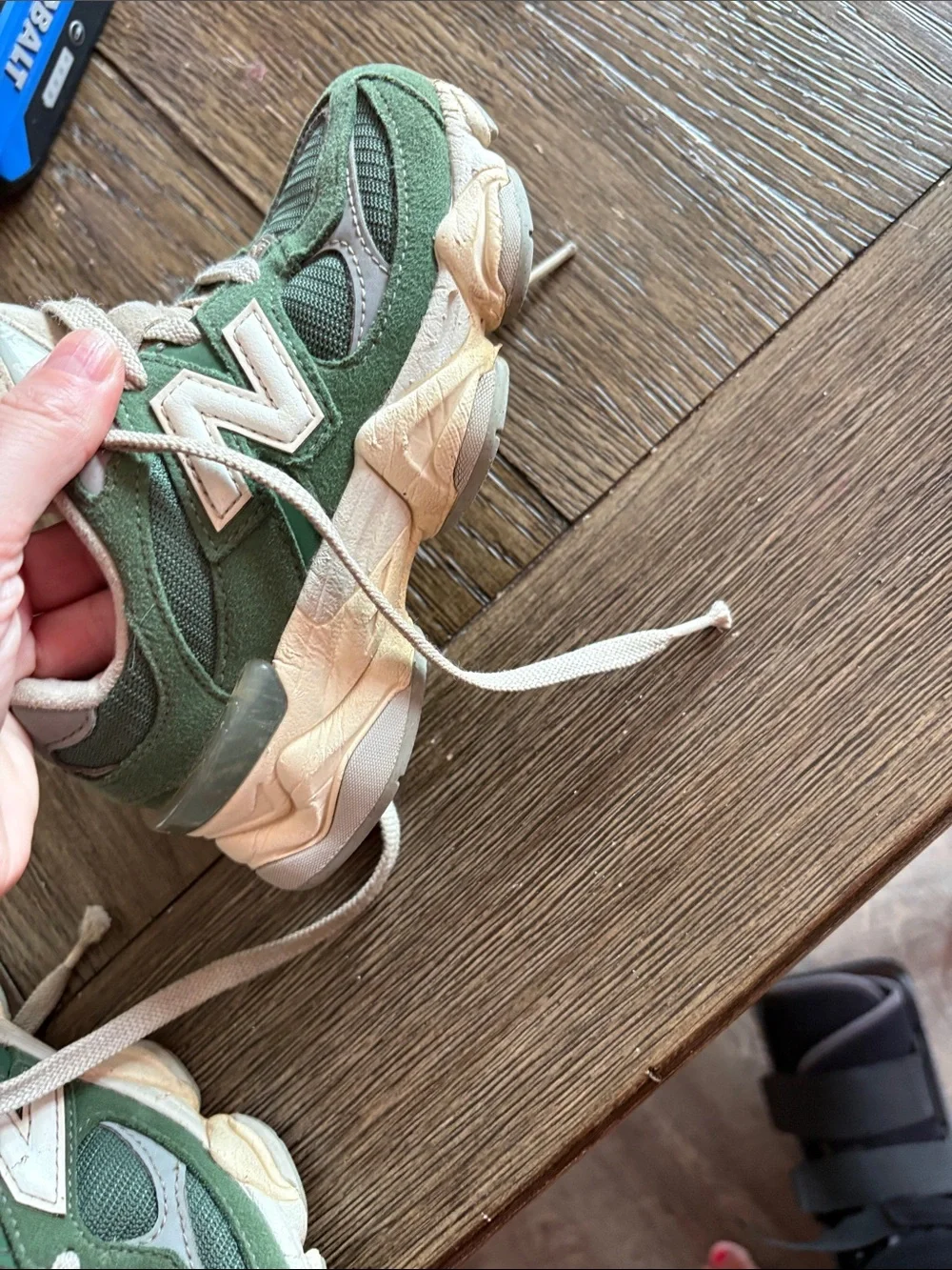 New Balance Kids Green and Cream Trail-Style Sneakers